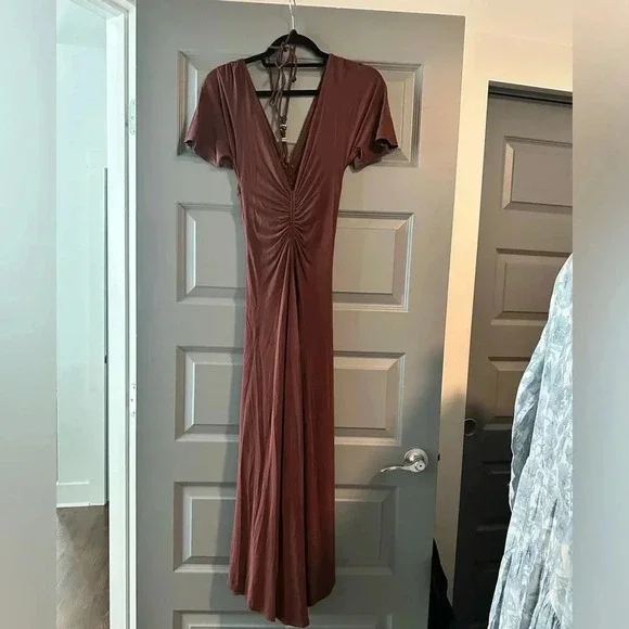 NWT A.L.C. Size XS Bitter Chocolate Brown Nina Beaded tie neck maxi - Picture 5 of 7